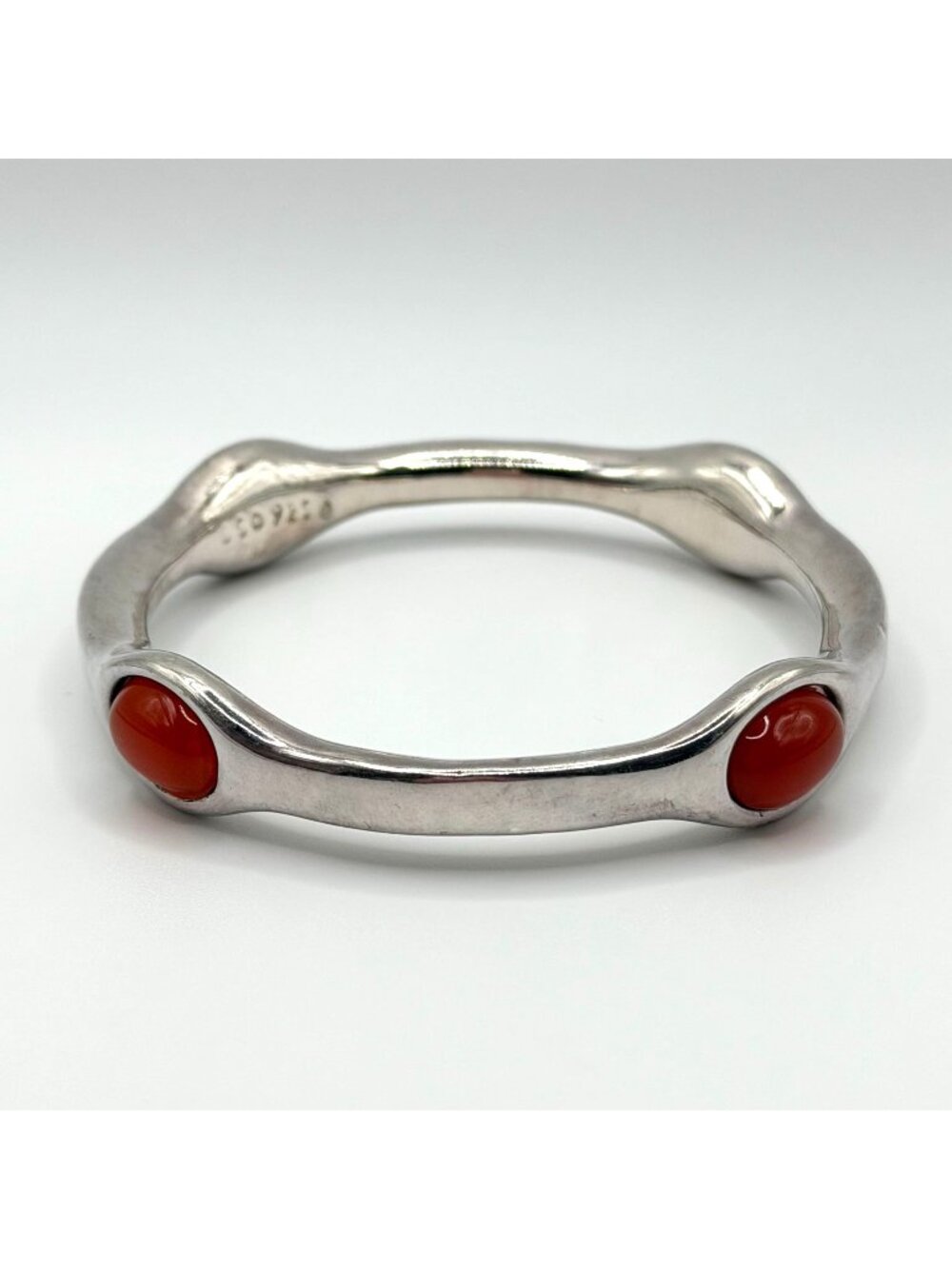 925 Silver Bangle Bracelet With Orange Gemstone Accents